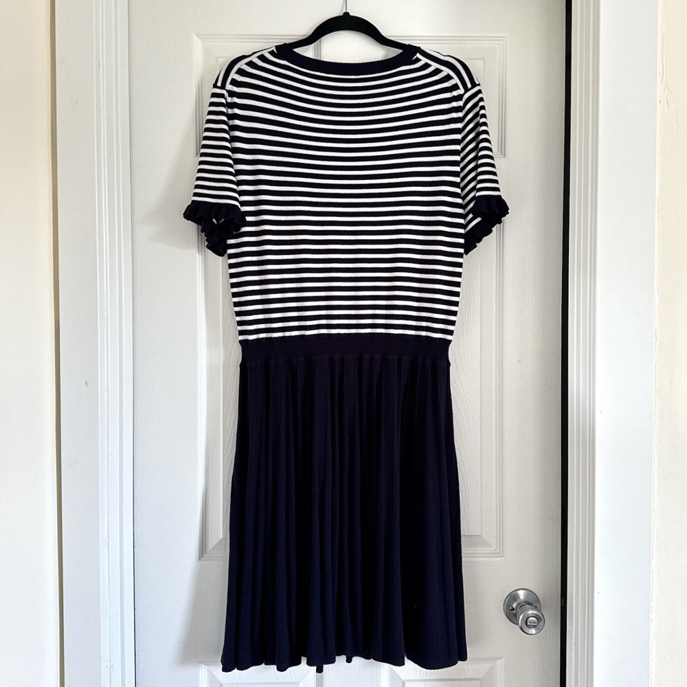 Draper James Knit Dress XXL Nautical Striped Ruffle Sleeve Pleated Skirt Stretch - Picture 4 of 13